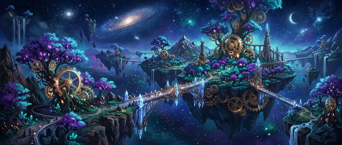 Floating islands in starlit clouds